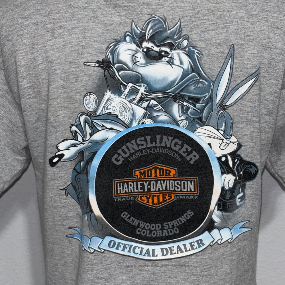 Harley-Davidson Gunslinger Looney Tunes Taz Bugs Tee Gray Small Rare 2014 - Picture 7 of 15